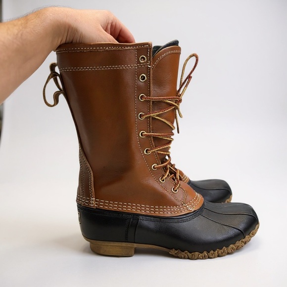 LL Bean Men's Size 7 Goretex Brown Tan Leather Rain Duck Bean Boots Medium Width - Picture 1 of 8